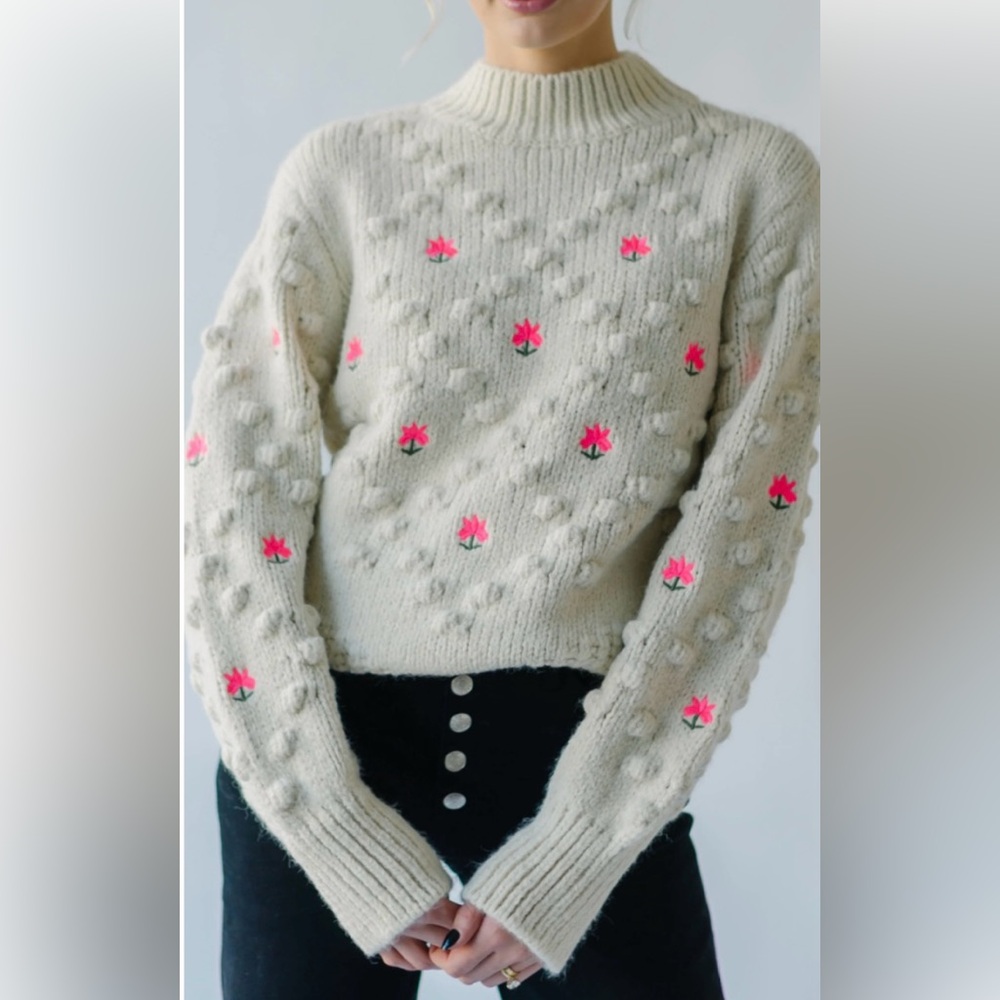 NWOT Piper and Scoot Rebecca Embroidered Cream Sweater